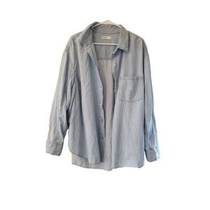 Sonoma Womens 2X Blue White Striped Long Sleeve Button Down Cotton Shirt Blouse